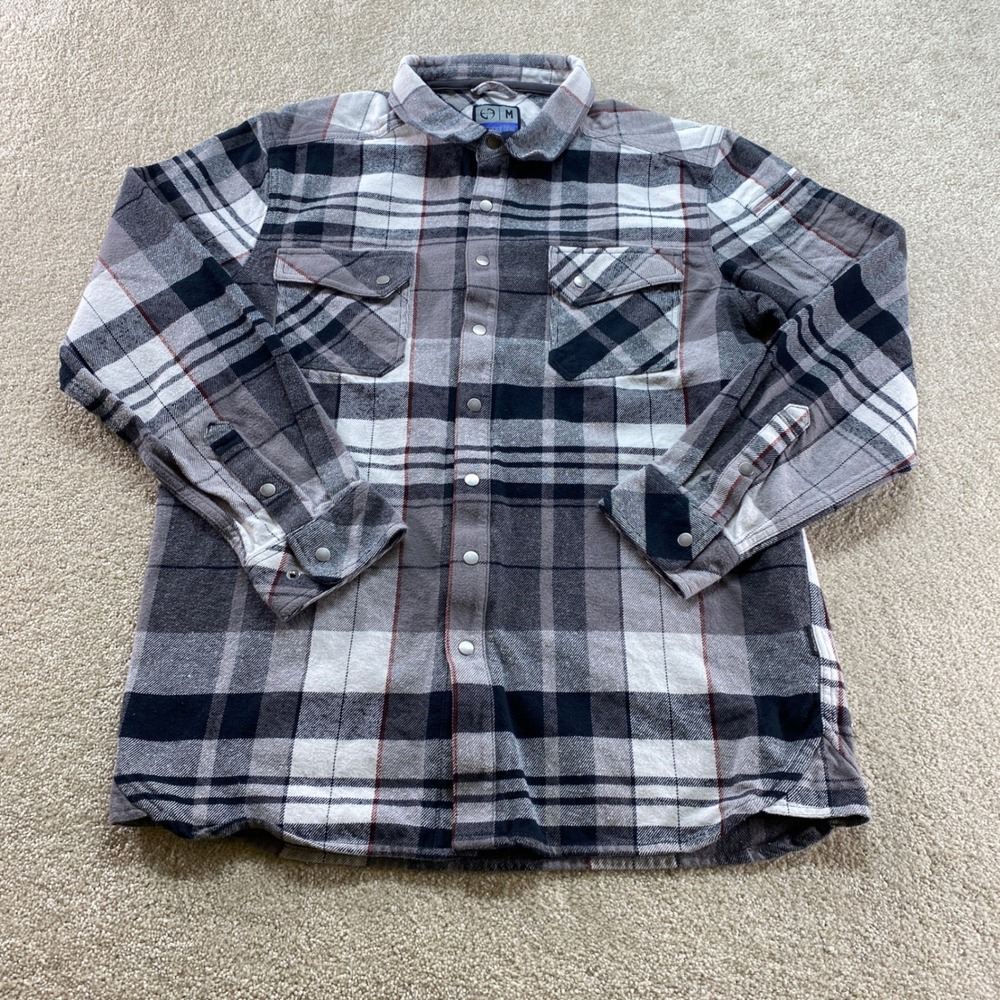 LA Police Gear Vanguard Flannel Shirt Mens Medium‎ Grey Black Plaid Snap Front